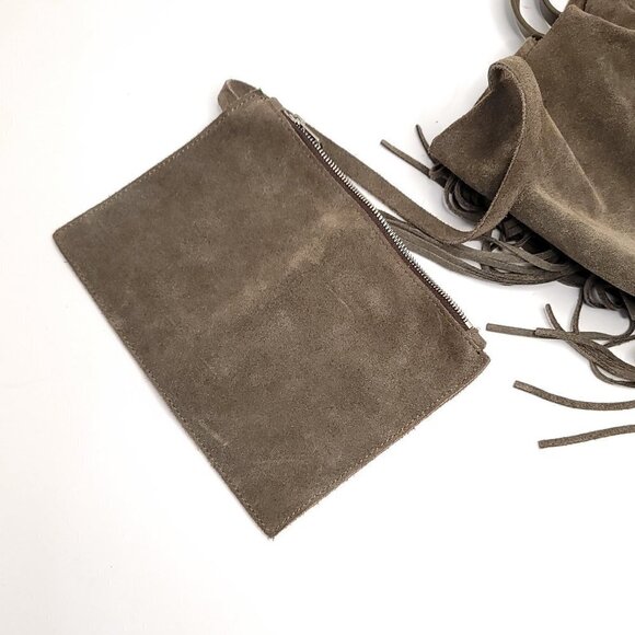 All Saints Club Lea Fringe Tote, Khaki Olive - Picture 9 of 14